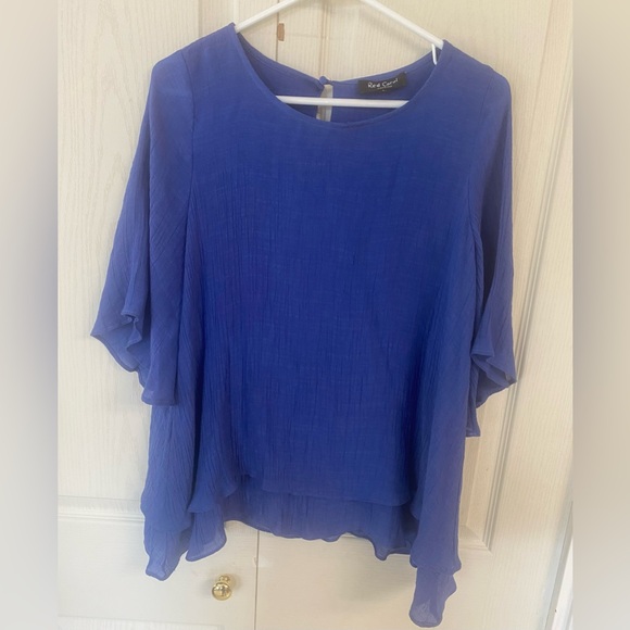 Red Coral Beautiful Royal Blue Layered Blouse Size L - Picture 1 of 6